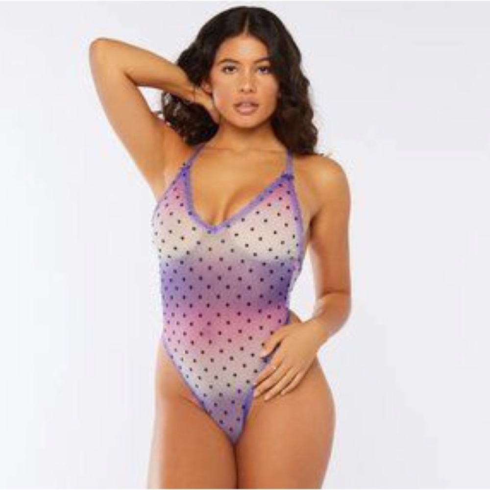 Savage x Fenty Metallic Stars Purple Ombre Bodysuit - sexy star bodysuit, raver